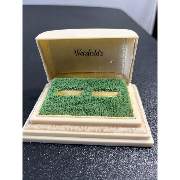 Jewelry - Art Deco Celluloid Green Velvet Ring Box with Room for 2 Rings